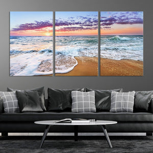 Vivid Sunset Ocean Waves Wall Art Print, Coastal Beach