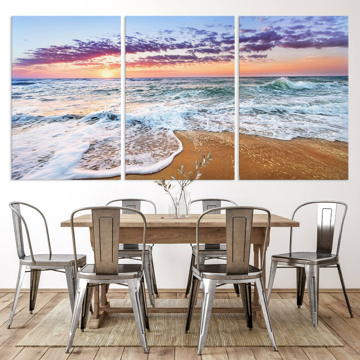 Vivid Sunset Ocean Waves Wall Art Print, Coastal Beach