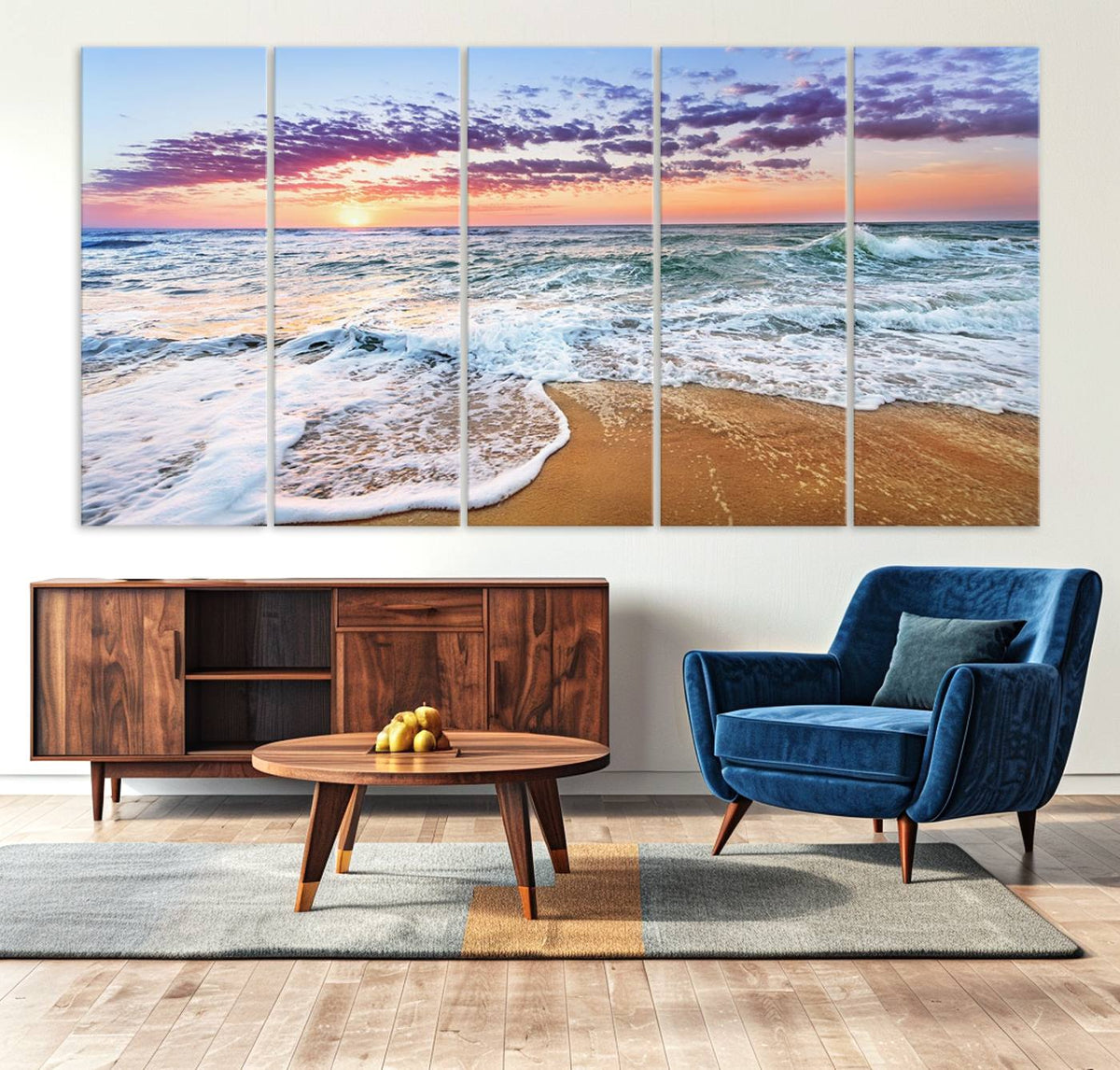 Vivid Sunset Ocean Waves Wall Art Print, Coastal Beach