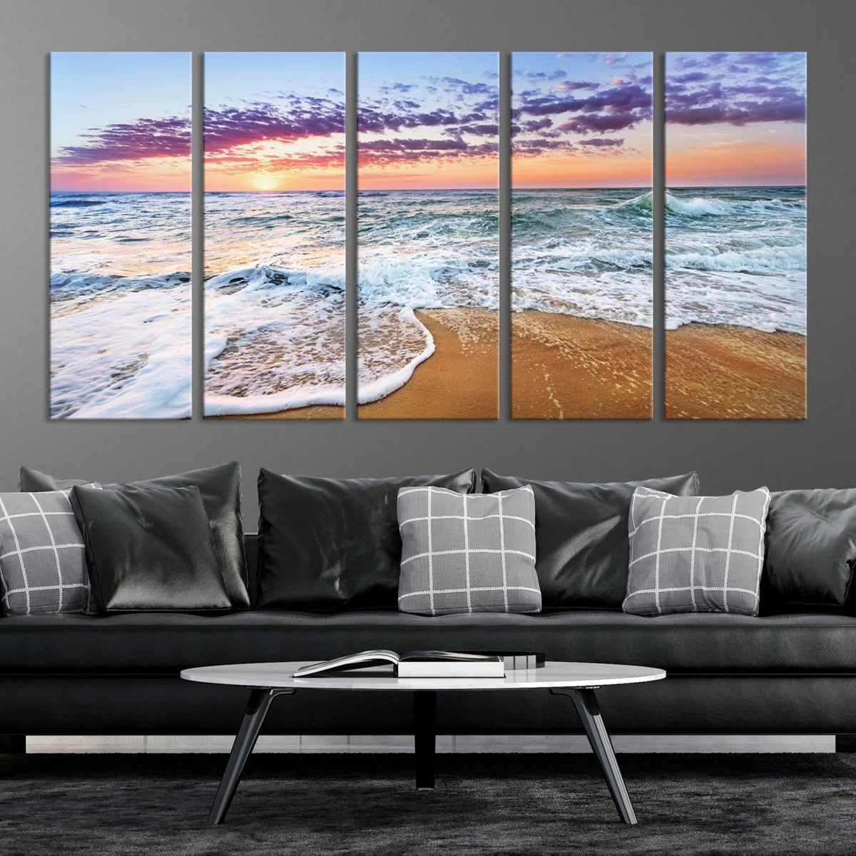 Vivid Sunset Ocean Waves Wall Art Print, Coastal Beach