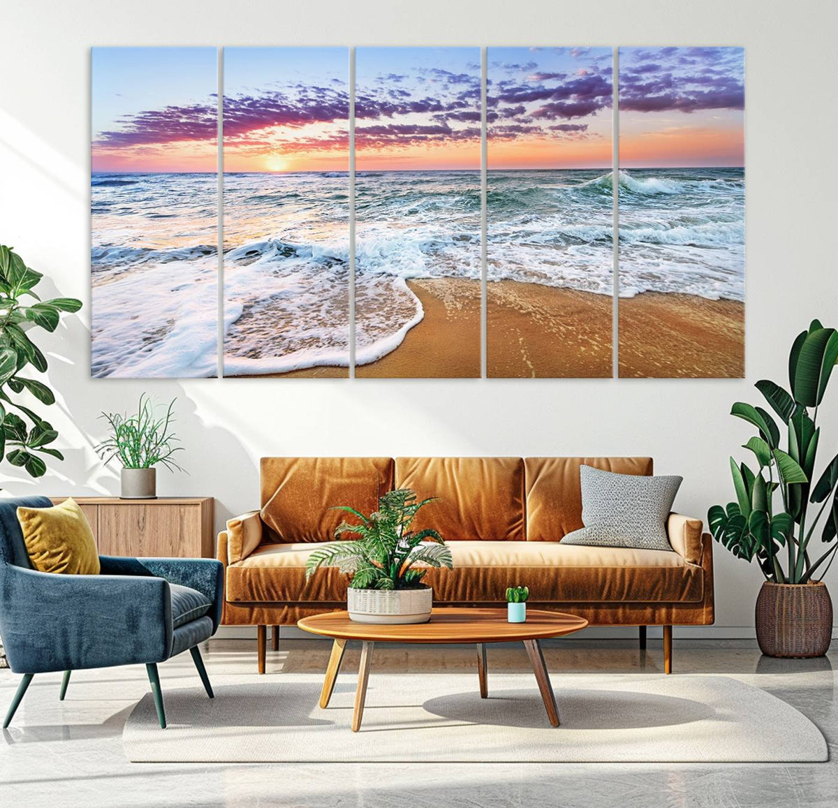 Vivid Sunset Ocean Waves Wall Art Print, Coastal Beach