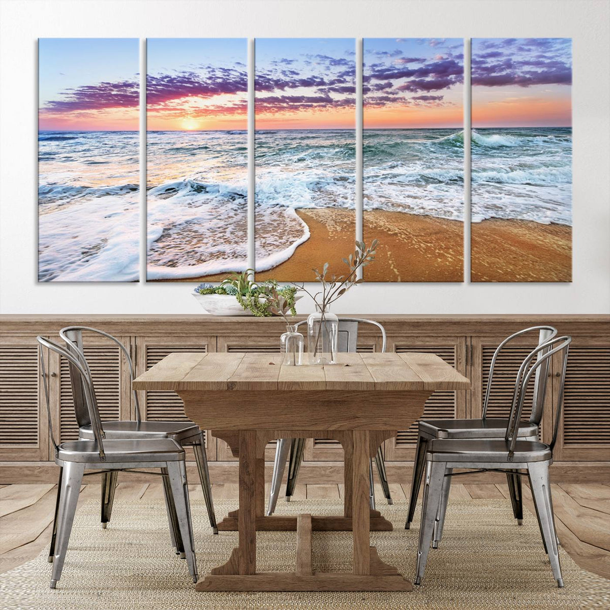 Vivid Sunset Ocean Waves Wall Art Print, Coastal Beach