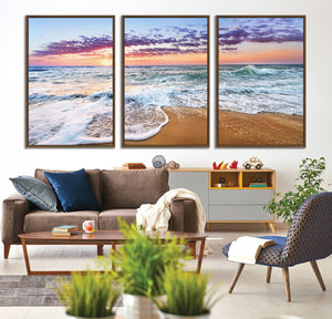 Vivid Sunset Ocean Waves Wall Art Print, Coastal Beach