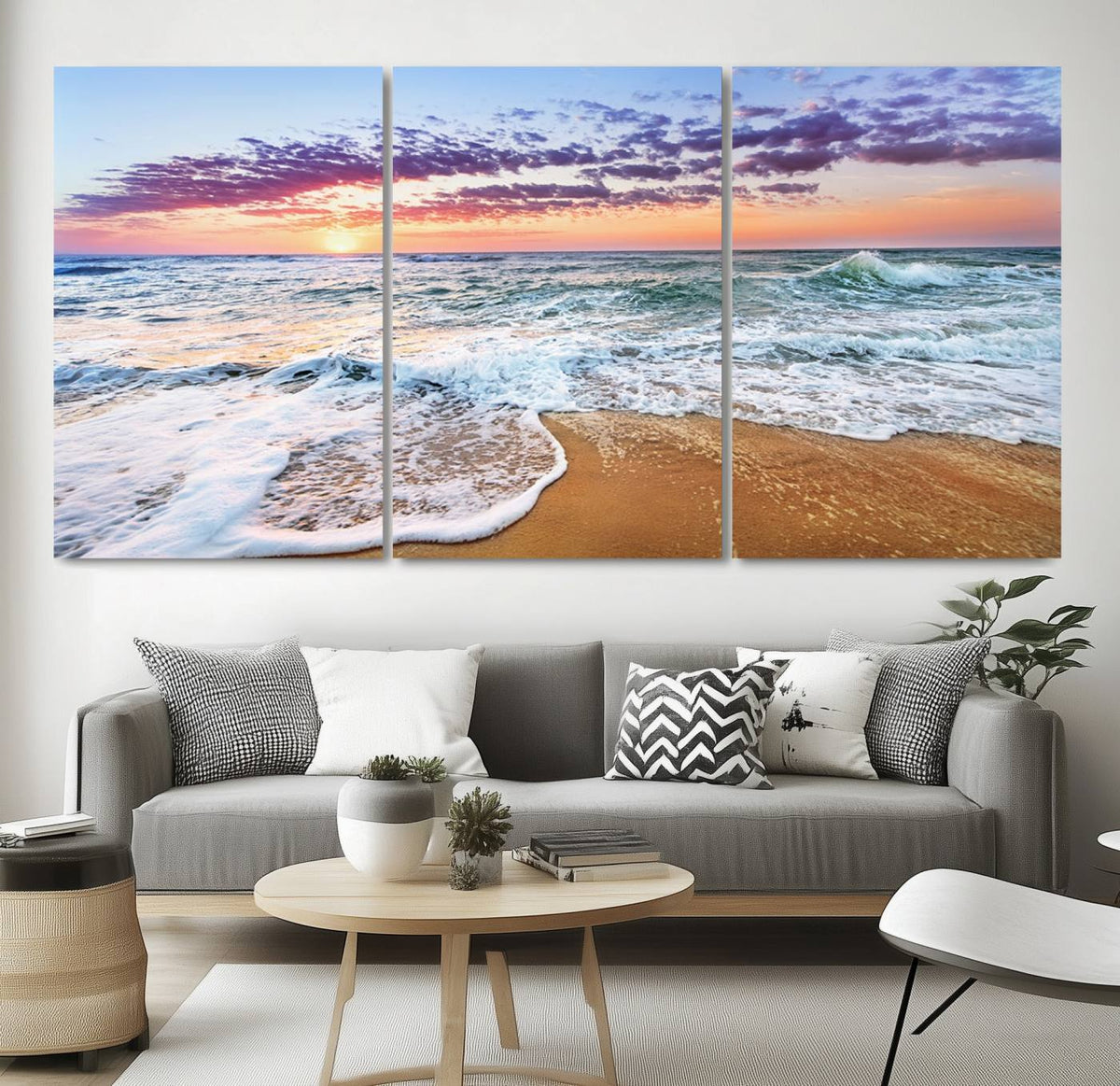 Vivid Sunset Ocean Waves Wall Art Print, Coastal Beach