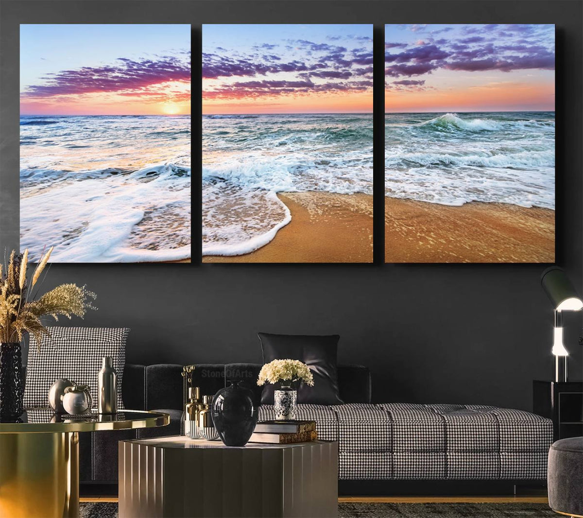 Vivid Sunset Ocean Waves Wall Art Print, Coastal Beach