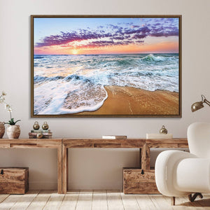 Vivid Sunset Ocean Waves Wall Art Print, Coastal Beach