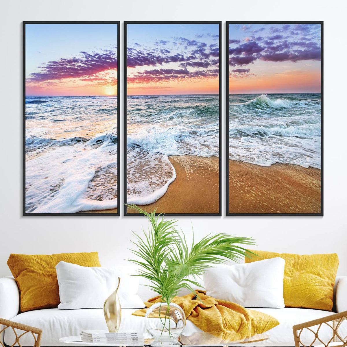 Vivid Sunset Ocean Waves Wall Art Print, Coastal Beach