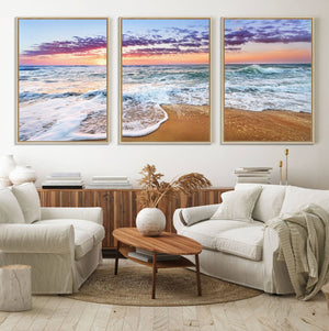 Vivid Sunset Ocean Waves Wall Art Print, Coastal Beach
