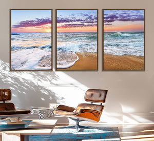 Vivid Sunset Ocean Waves Wall Art Print, Coastal Beach