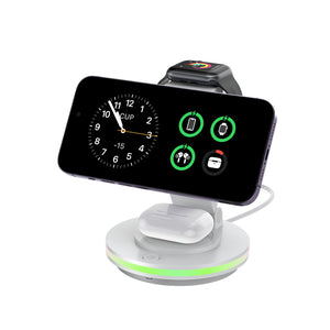 Foldable 4-in-1 Magnetic Wireless Charging Station with 7-Color Night Light for iPhone, Apple Watch & AirPods