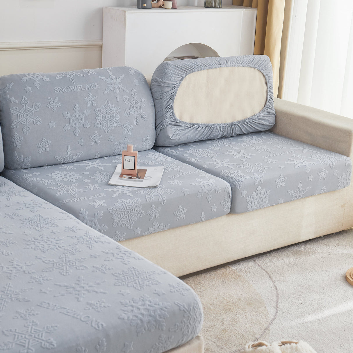 Cooling Silk Fabric Stretchable Cushion Cover, Non-Slip Furniture Protector for Kids, Chaise Lounge Cushion Covers