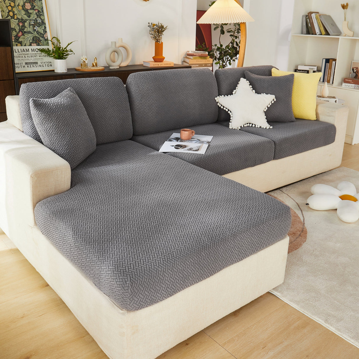 High Stretch Separate Cushion Covers Sofa Slipcover for L-Shaped Sectional Couch