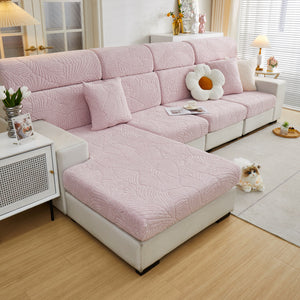 Cozy Plush Coral Fleece Sofa Cushion Slipcovers, Stretch Leaves Cushion Covers, Furniture Slipcovers