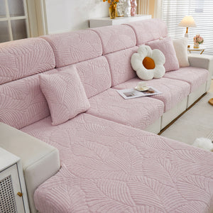 Cozy Plush Coral Fleece Sofa Cushion Slipcovers, Stretch Leaves Cushion Covers, Furniture Slipcovers