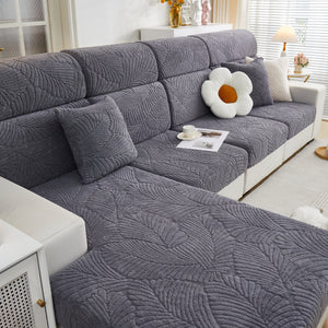 Cozy Plush Coral Fleece Sofa Cushion Slipcovers, Stretch Leaves Cushion Covers, Furniture Slipcovers