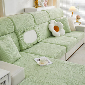 Cozy Plush Coral Fleece Sofa Cushion Slipcovers, Stretch Leaves Cushion Covers, Furniture Slipcovers