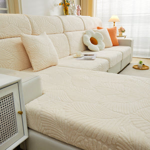 Cozy Plush Coral Fleece Sofa Cushion Slipcovers, Stretch Leaves Cushion Covers, Furniture Slipcovers