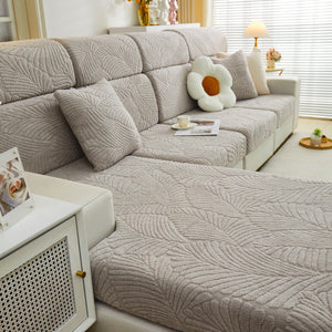 Cozy Plush Coral Fleece Sofa Cushion Slipcovers, Stretch Leaves Cushion Covers, Furniture Slipcovers