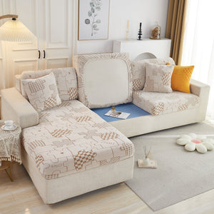 Happy Puzzle Jacquard Fleece Stretchable Cushion Cover, Non-Slip L Shaped Couch Covers for Pets