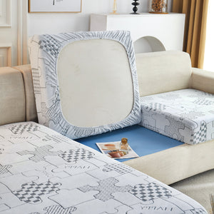 Happy Puzzle Jacquard Fleece Stretchable Cushion Cover, Non-Slip L Shaped Couch Covers for Pets