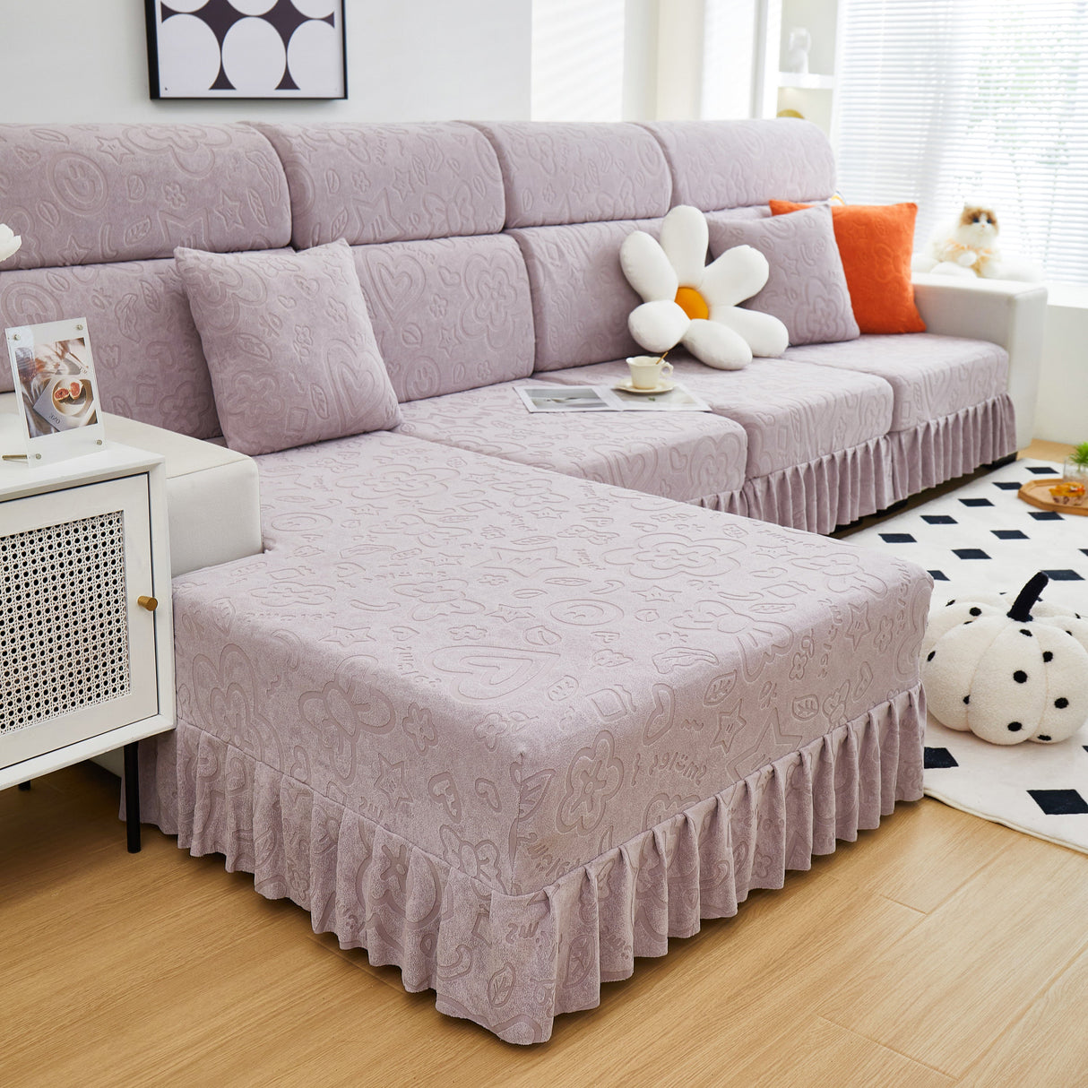 Elastic Skirted Couch Cushion Covers for 1/2/3/4-Seater Sofas, Furniture Protector for Pets, Kids