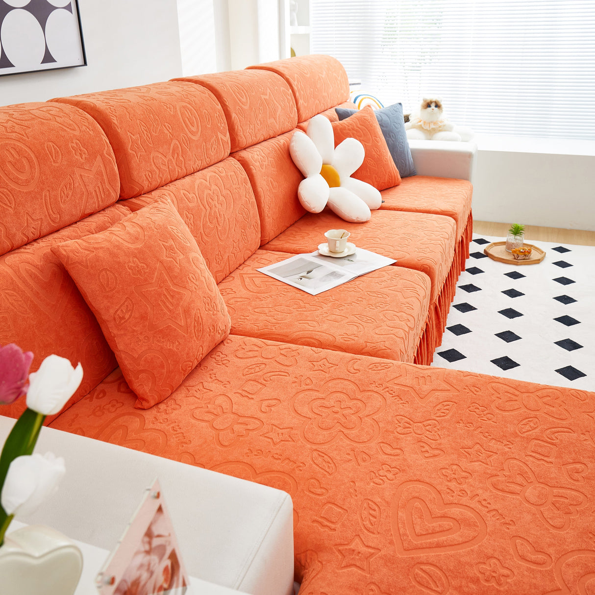 Elastic Skirted Couch Cushion Covers for 1/2/3/4-Seater Sofas, Furniture Protector for Pets, Kids