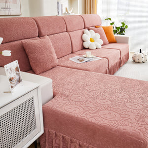 Sofa Seat Cover, Sunflower Patterned Elastic Skirted Couch Cushion Covers for 1/2/3/4-Seater Sofas