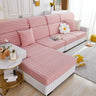 Love Stripe Jacquard Fleece Fabric Stretch Cushion Cover, Non-Slip Furniture Protector for Kids, Couch Cushion Covers