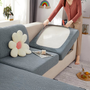 Sunflower Jacquard Fleece Stretchable Cushion Cover, Non-Slip Furniture Covers for Pets, L Shaped Couch Cushion Covers