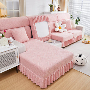 Stretchable Chaise Lounge Sofa Covers and Couch Seat Covers with Skirt for Sectional Couches
