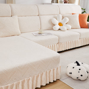 Stretchable Chaise Lounge Sofa Covers and Couch Seat Covers with Skirt for Sectional Couches