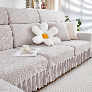 Stretchable Chaise Lounge Sofa Covers and Couch Seat Covers with Skirt for Sectional Couches