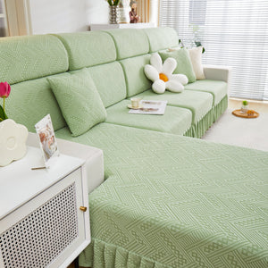 Stretchable Chaise Lounge Sofa Covers and Couch Seat Covers with Skirt for Sectional Couches