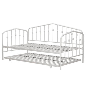 Twin size Modern Industrial White Metal Daybed with Trundle Bed Frame
