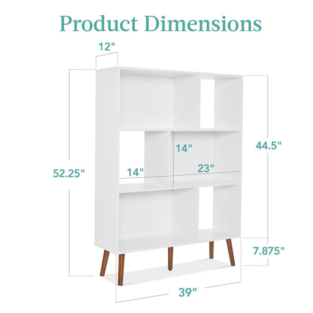 Mid Century Modern Style Bookcase Storage Shelving Unit in White Wood Finish