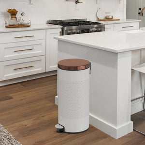 Hands Free White/Gold Metal Step On Trash Can - 8 Gallons