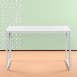 Modern Home Office Desk with White Metal Frame and Wood Top