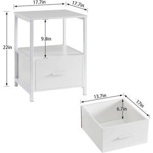 Set of 2 - Modern White Metal Wood Side End Table Nightstand with Storage Drawer