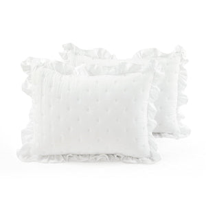 Full/Queen Lightweight White Ruffle Reversible Oversized 3 Piece Quilt Set