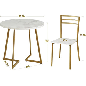 3-Piece Kitchen Dining Set with Round White Faux Marble-Top Table and 2 Chairs