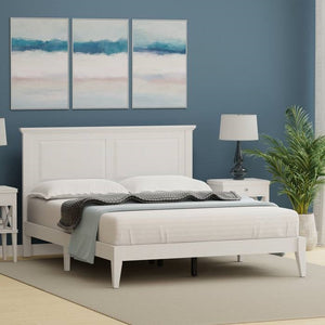 Queen Traditional Solid Oak Wooden Platform Bed Frame with Headboard in White