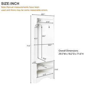 Modern White Corner Hall Tree Coat Rack Entryway Storage Cabinet Shoe Bench