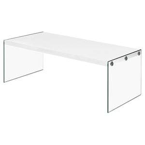 White Modern Rectangular Coffee Table with Tempered Glass Legs