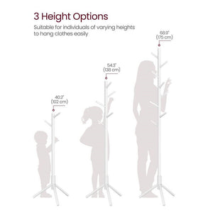 Sturdy Solid Wood Coat Rack in White Finish with 8 Hooks