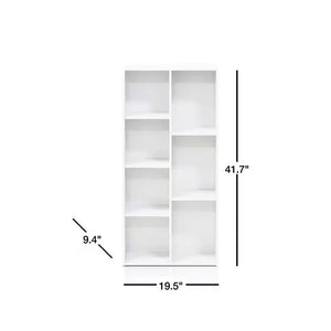 Modern 42-inch High Bookcase with 7 Open Shelves in White Wood Finish