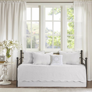 6-Piece Farmhouse White Daybed Cover Bedding Set with Scalloped Edges