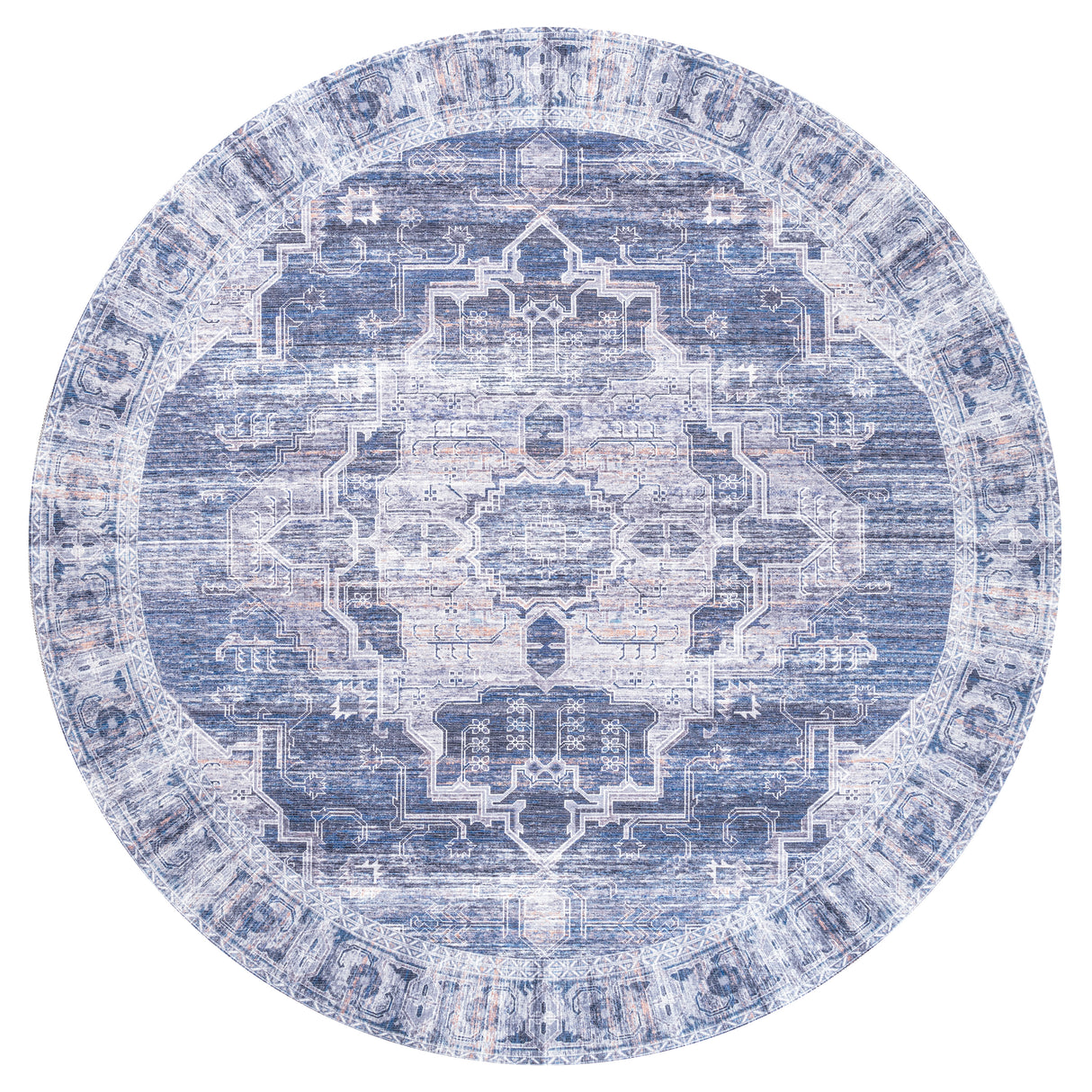 Alanya Ornate Medallion Machine-Washable Round Area Rug
