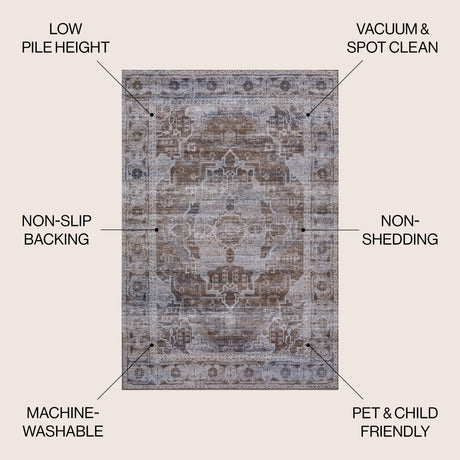 Alanya Ornate Medallion Machine-Washable Area Rug