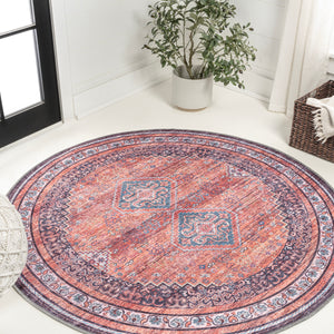 Dalyan-Geometric-Medallions-Machine-Washable-Round-Area-Rug-Area-Rugs