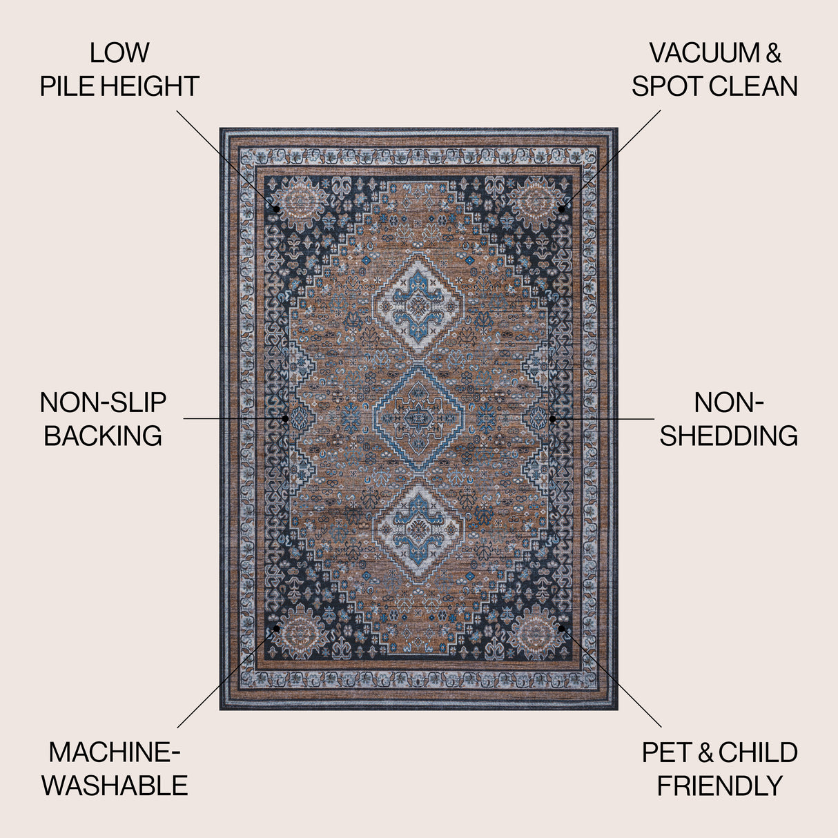 Dalyan Geometric Medallions Machine-Washable Area Rug